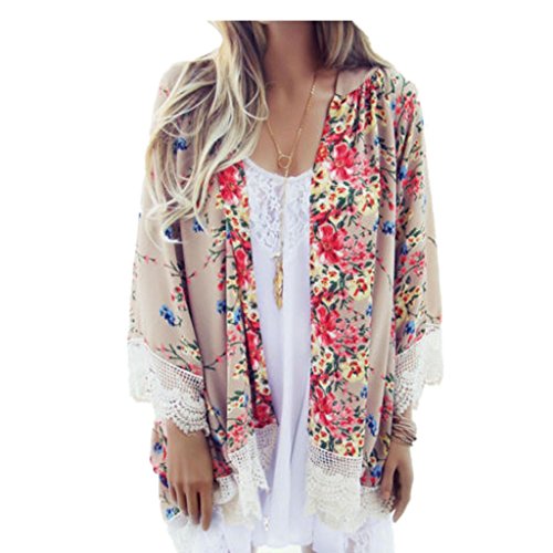 Sweater Coat,Beautyvan Women Vintage Printed Chiffon Shawl Kimono Cardigan Blouse (M, Red)