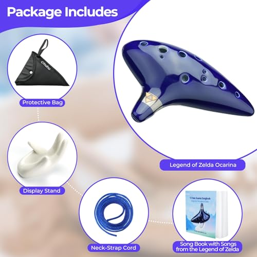 Ocarina, Ocarina 12 Tons Alto C com Cerâmica 12 Furos c/Bag e Suporte, Embalagem em Caixa Colorida, Flauta de cerâmica de 16 * 10 * 5,5 CM