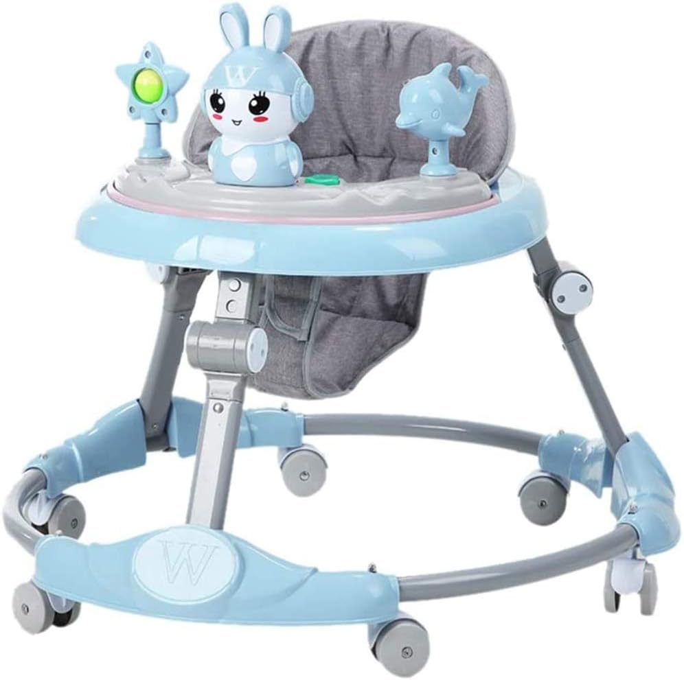 Amazon Com Olz Adjustable Height Baby Walkers For Boys And Girls Anti Rollover Folding Toddler Walker For Baby 6 18months Easy Clean Plate Mute Wheel Blue Sports Outdoors
