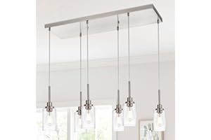 TODOLUZ Pendant Light Fixtures, 6-Lights Height Adjustable Hanging Ceiling Light with Seeded Glass Shade, Farmhouse Dining Room Chandelier for Kitchen Island Living Room