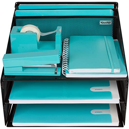 Office Desk Organizer Metal Mesh with 3 Paper Trays and 2 Vertical