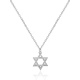 Tela Jewelry Genuine 925 Sterling Silver 1 cm | Star Of David Necklace for Women | 925 sterling silver necklace| Hexagram Pendant on Cable Chain | Magen David