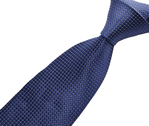 Pisces.goods New Classic Plaid Checked Jacquard Woven Men's Tie Necktie (Dark Blue)