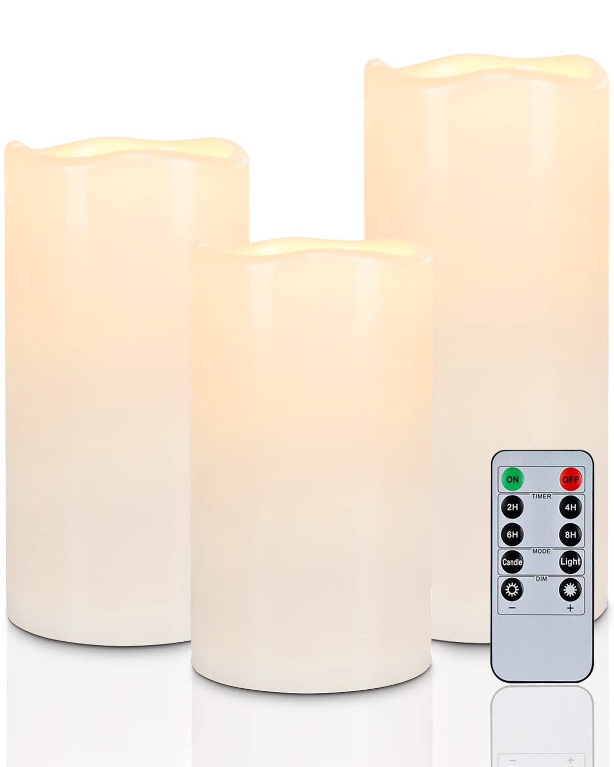 Photo 1 of Homemory 6" 8" 10" x 4" Waterproof Outdoor Flameless Candles, Battery Operated Flickering LED Pillar Candles with Remote and Timers for Indoor, Plastic, Ivory White