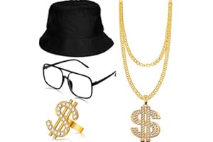 Gejoy Hip Hop Costume Kit 80s 90s Rapper Accessories Outfit for Men Women Sunglass Hat Chain Ring Halloween Party Decoration