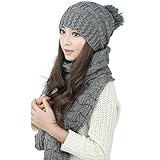 Pixnor Womens Winter Knitted Scarf and Hat Set Thicken Skullcaps