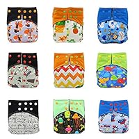 Ohbabyka Baby Waterproof AI2 All-in-2 Charcoal Bamboo Cloth Diaper Nappies, 9PCS Bamboo Inserts