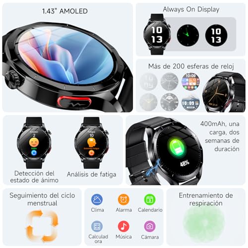 Lgnitek 2026 New ECG Smart Watch Man with HRV/BMI/Blood Pressure, 1.43" AMOLED Smartwatch with 24H Heart Rate Monitor SpO2 Body Temperature Sleep Monitor, Activity Bracelet for Android iOS