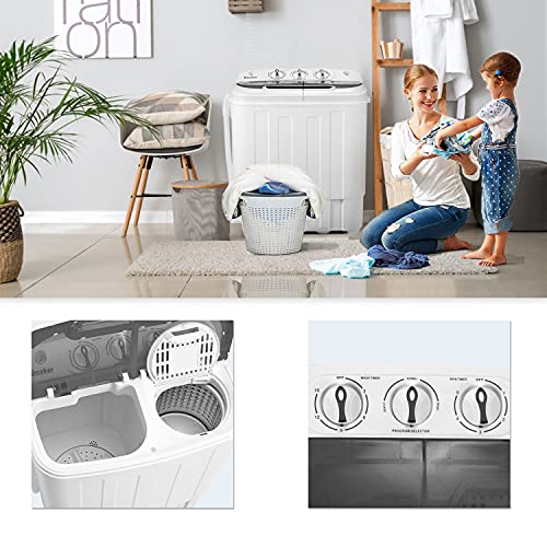 YOLENY 2IN1 Compact Mini Twin Tub Washing Machine, 16.5lbs Capacity w