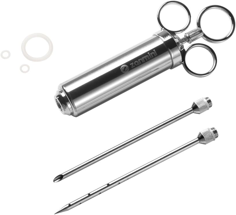 Zanmini Meat Injector Seasoning Syringe Stainless Steel Flavor Injector 60ml/2oz Marinade Flavour Food Syringe Kit with 2 Professional Marinade Needles for Pork Beef Chicken Marinade Brine BBQ Tools Best Gift for Family