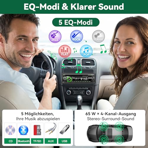 Car Radio Bluetooth with CD DVD Player, Wistrue RDS/FM/AM Car Radio 1DIN, 7 Colours Radio with 2 USB SD/AUX/Steering Wheel Remote Control, MP3 Player