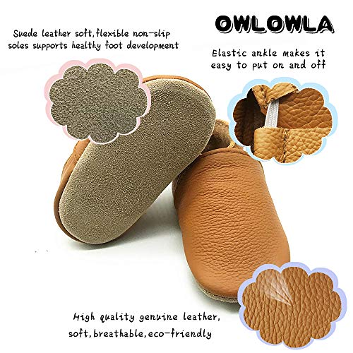 Owlowla Baby Soft Sole Leather Crib Shoes Infant Toddler Pre-Walker Shoes Boy Girl(F-Ginger,US4)