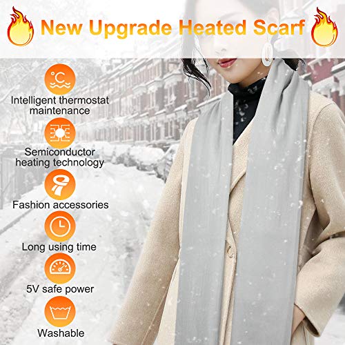 Heated Scarf Recharger,TEAMYO Cashmere Scarf with Semiconductor Heating, Classic Lightweight Winter Scarfs for Women and Men, Long Lasting Soft Warm Heated Neck Wrap for the Aged Child and Adult