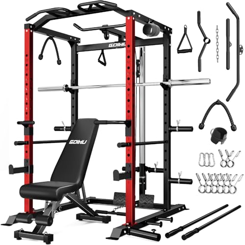 Goimu C1-V4 Power Cage, 2000LBS Squat Rack with LAT Pulldown, Multi-Function Weight Cage Strength Training Machine, Workout Cage with More Attachments for Home Gym Garage