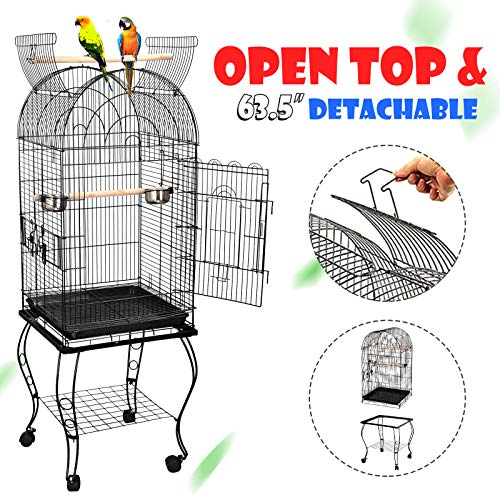 ZENY 63.5″ Large Bird Cage Dome Open Top Parrot Cockatiel Sun Parakeet Green-Cheek Conure Cage with Detachable Rolling Stand