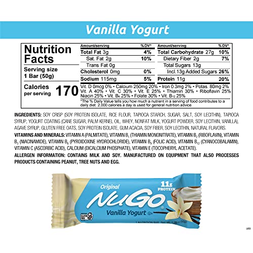 NuGo Protein Bar, Vanilla Yogurt, 11g Protein, 170 Calories, Gluten