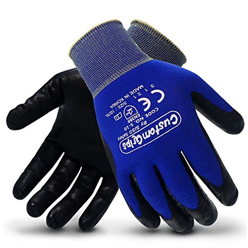 CustomGrips Cut Resistant Work Gloves. Slim Span-Nylon Liner, Level 3 Abrasion Resistance, Nitrile Foam Palm Coated. Superior Breathability & Grip for All Day Comfortable Wear. [X-Large, 6 Pairs]