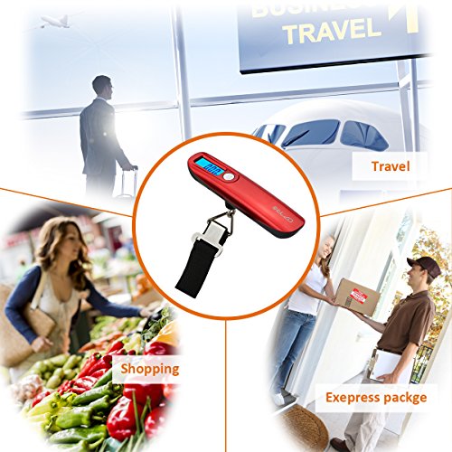 Elzo Digital Luggage Scale with Tape Measure for Travel Baggage Weight & Dimension Measurement, Velvet Carry Protective Bag and CR2032 Lithium Included (Red) - Thumbnail 3
