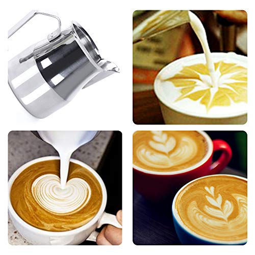 Ostrichy Milk Frother Pitcher, Stainless Frothing Pitcher, Milk Frothing Pitcher 12 oz, Frothing Pitcher with Coffee Spoon - Milk Frothing Pitcher Perfect for Cappuccino, Milk Frother, Latte Art