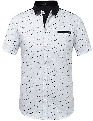 SSLR Men's Printed Button Down Casual Short Sleeve Cotton Shirts (3X-Large, White)