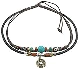 Ancient Tribe Unisex Adjustable Hemp Genuine Leather Necklace Choker Turquoise Bead
