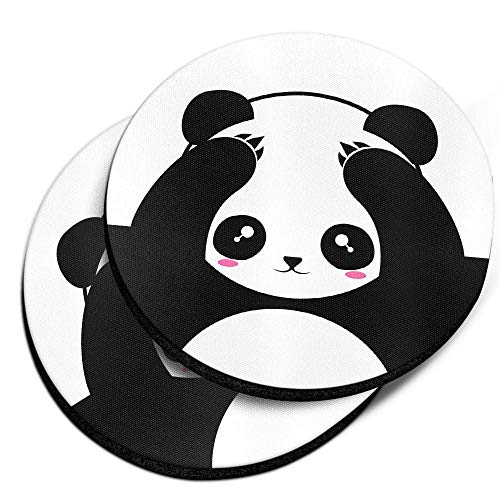 CARIBOU Coasters, Panda Bear Black White Style Design Absorbent Round Fabric Felt Neoprene Car Coasters for Drinks, 2pcs Set