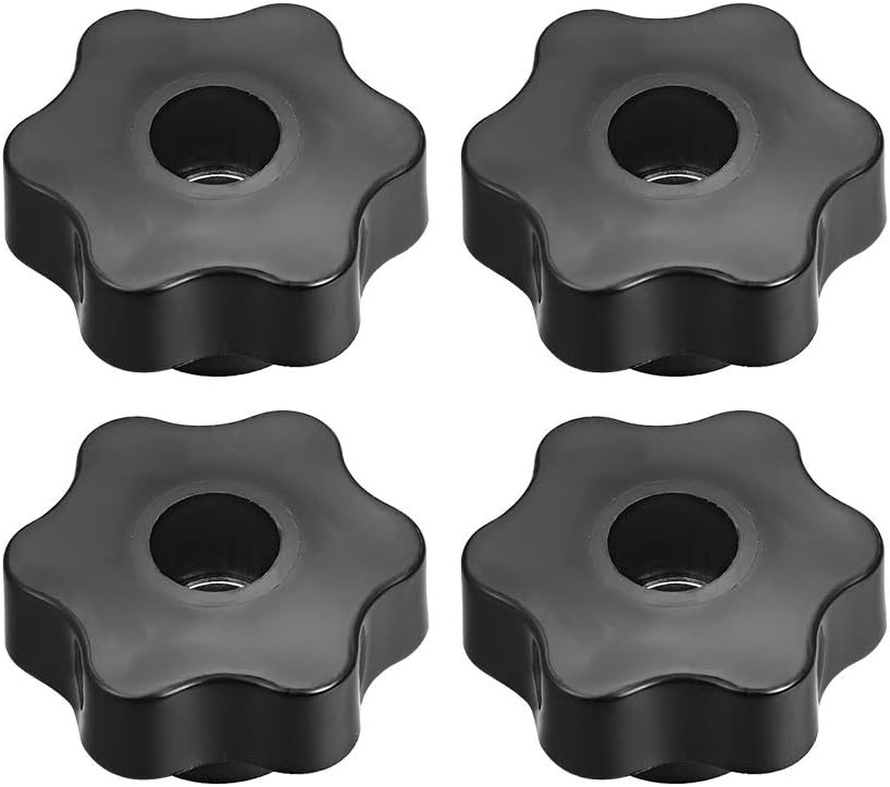 uxcell Clamping Handle Screw Knobs Handle M12 Threaded Through Hole Star-Shape 4pcs, Black
