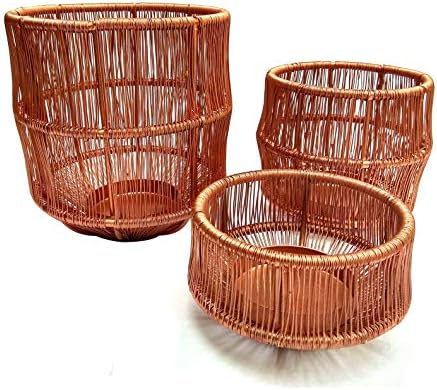 Kraftyhome Candle Holder for Home Decor | Rose Gold Candleholder/Hurricane/Lantern for Party Home Table Decoration - Set of 3