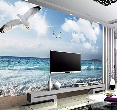 3D TV Background Wall, Blue Sky, White Clouds, Beach, sea Wave, sea View, TV Background Wall,300×210cm