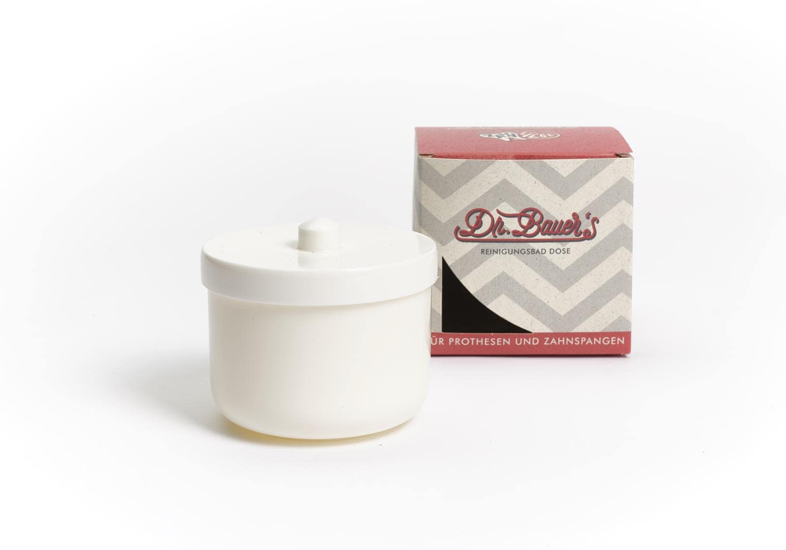 Dr. Bauer's cleaning bath can with rinse aid insert, denture box or socket with insert, braces can