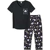 YIJIU Women's Short Sleeve Tops and Capri Pants Cute Cartoon Print Pajama Sets