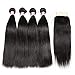Hermosa Brazilian Hair 4 Bundles with Closure 9A Virgin Unprocessed Straight Human Hair Bundles with Closure (Free Part,18 20 22 24+16)