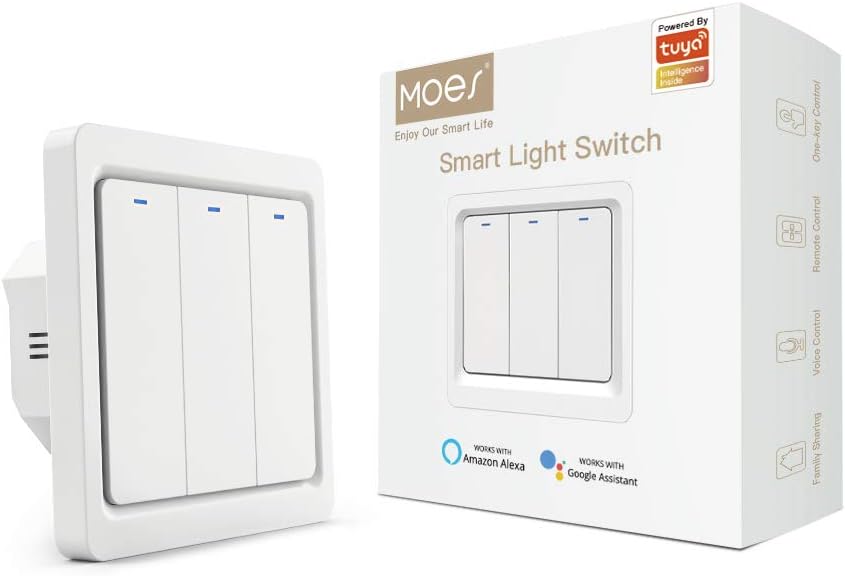 MOES Tuya Zigbee Smart Push Button Wall Light Switch, 1 Way, No Neutral