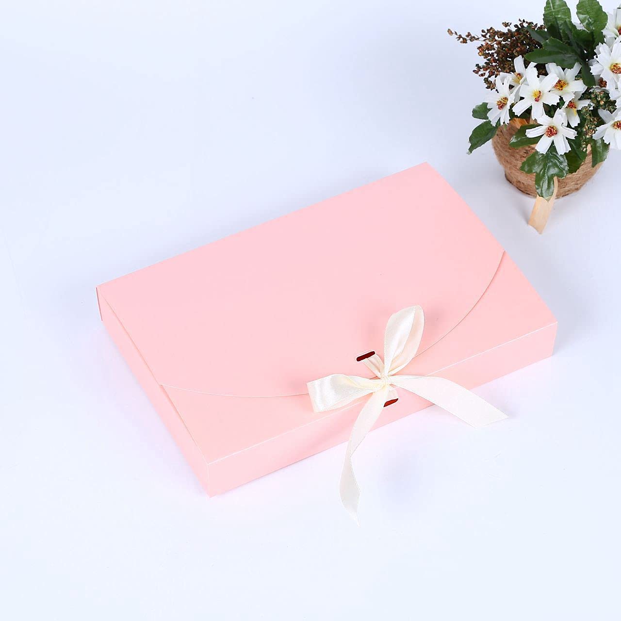 10Pack Paper Gift Box with Lid Ribbon Rectangle Flat Box Case 26x17.5x3CM DIY Present Case Jewellery Container Boxes for Christmas Birthday Shirt Scarf Panties Towels Accessories