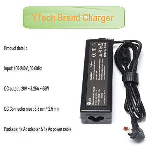 YTech 20v 3.25a 65w Ac Adapter Battery Charger Power Supply for For IBM Lenovo IdeaPad Z580 Z570 U310 U410;Lenovo Essential B570 G480,Fits P/N CPA-A065,ADP-65KH B,PA-1650-37LC PA-1650-56LC