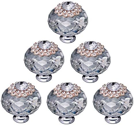 Jyuan 6 Pcs Crystal Drawer Knobs 40mm Crystal Glass Diamond Shape