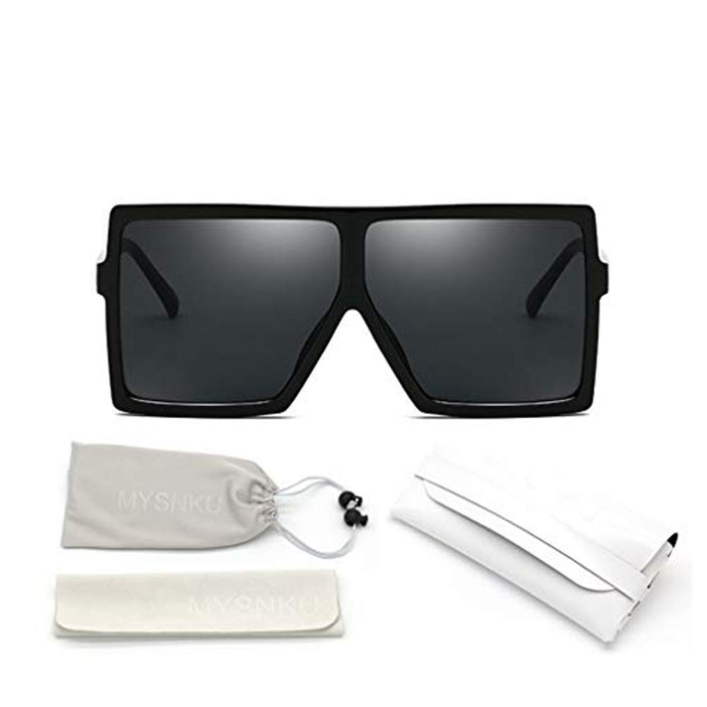 MYSNKU Fashion Square Large Frame Sunglasses Men and Women Eyewear UV400 Black Driving (T36-Black, 65)