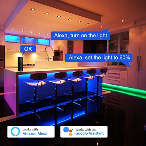 Smart LED Strip Lights, RGB LED Strip Lights 32.8ft WiFi LED Light Strips Music Sync Works with Alexa, Google Assistant, Waterproof Color Changing Light Strips Phone App Control for Bedroom Home