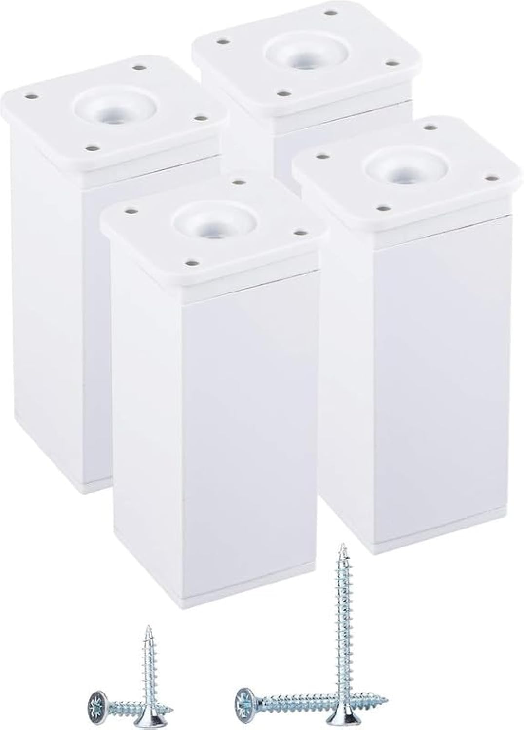 View 1 of (Pack of 4) White Height Adjustable Furniture Legs Angle Profile 1.57" x 1.57" (40 x 40 mm) Plastic Aluminum Screws Included, Height - 3.93" (100 mm)