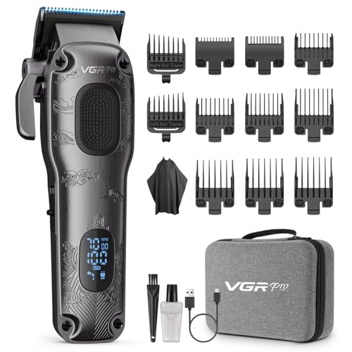 VGRPRO Máquina de Cortar Pelo Hombre Profesional, cortapelos hombre inalámbrico con estuche, kit para casa & barbería, pantalla LED, regalo hombre (Gris)