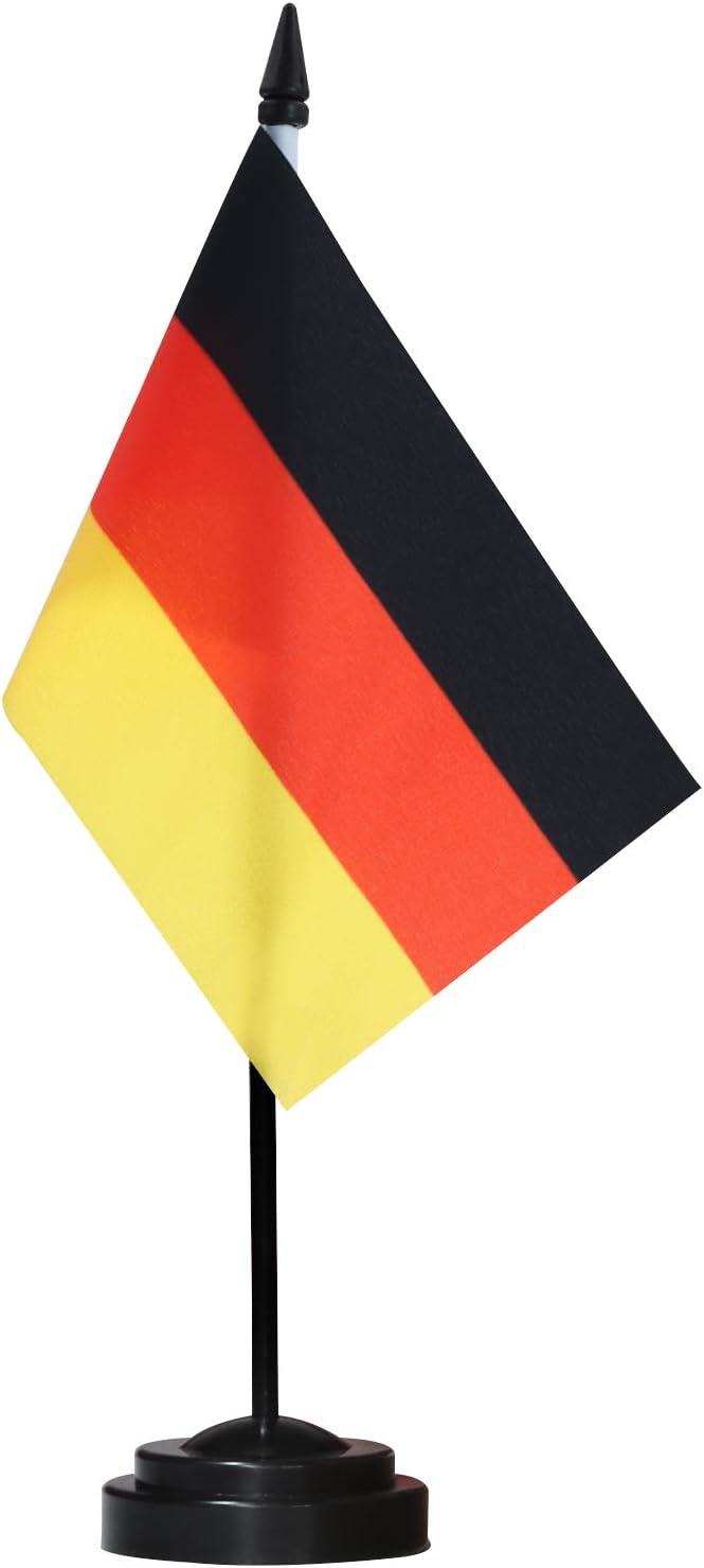 ANLEY Germany Deluxe Desk Flag Set - 6 x 4 Inch Miniature German Desktop Flag with 12" Solid Pole - Vivid Color and Fade Resistant - Black Base and Spear Top : Office Products