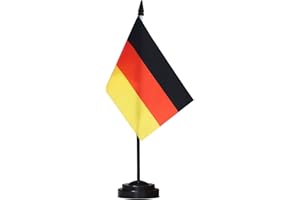 Anley Germany Deluxe Desk Flag Set - 6 x 4 Inch Miniature German Desktop Flag with 12" Solid Pole - Vivid Color and Fade Resistant - Black Base and Spear Top