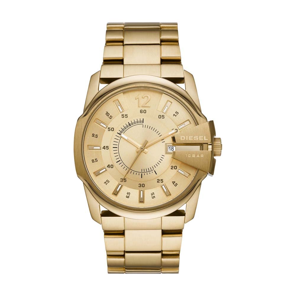 Diesel Watch for Men Master Chief, Three Hand Date Movement, 45 mm Gold Stainless Steel Case with a Stainless Steel Strap, DZ1952