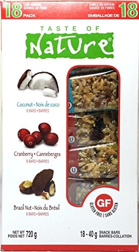 Taste of Nature - Organic Gluten Free Fruit and Nut Snack Bars (Cranberry, Almont, Brazil Nut) Pack of 18
