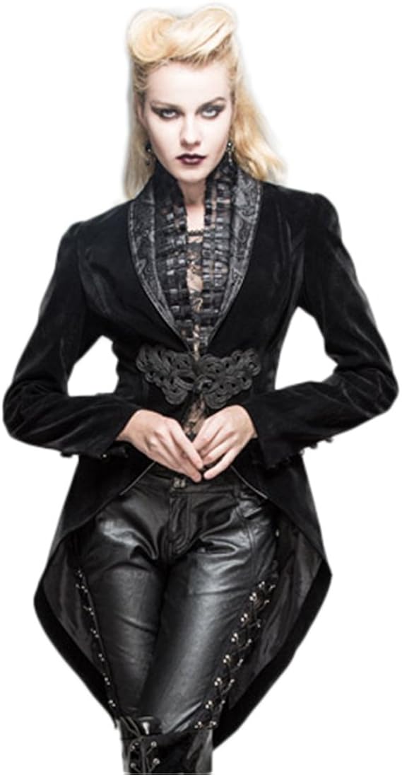 Amazon レディース 秋冬 スチームパンク 黒 赤 ジャケット ロングスリーブ ゴシック スリムフィット トで長い袖 ジャケット Vネック コート コート ジャケット 通販