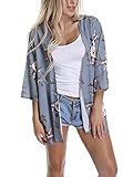 VYNCS Women's Flowy Chiffon Kimono 3/4 Sleeve Floral Print Casual Cardigan Cape Tops