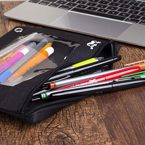 Mr. Pen Material Pencil Pouch with 3 Binder Holes, Black, Set of two