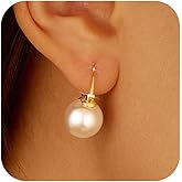 IPEPPY Double Bead Pearl Earrings for Women 925 Sterling Silver Gold Big Pearl Lightweight Ball Stud Earrings Trendy Dangle Drop Earring Bridal Wedding Jewelry Birthday Christmas Gift for Her