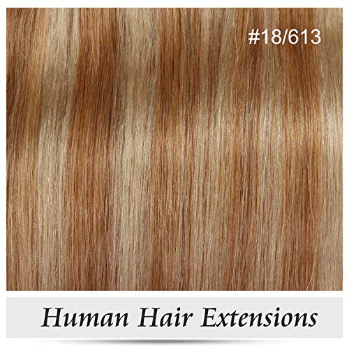 Clip In Human Hair Extensions Straight Full Head Set 7pcs 100g Machine Made Remy Hair Clip Ins 100% Human Hair Extension,P18 / 613#,18 inches,>=25%,6 Months