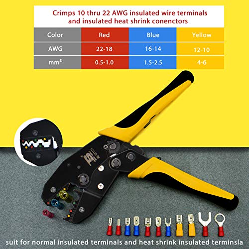 Wire Terminals Crimper, BOSI TOOLS Insulated Ratcheting Terminals Crimper Kit, Insulated Butt Bullet Spade Fork Ring Crimp Terminals Connectors